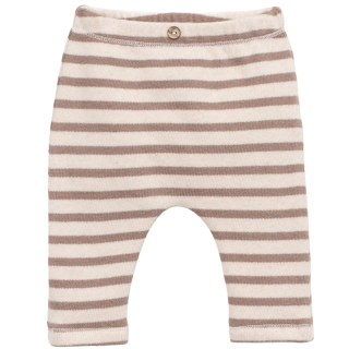 Play Up Legging Gestreept Beige Bruin Baby met fijne bruine strepen op beige ondergrond.