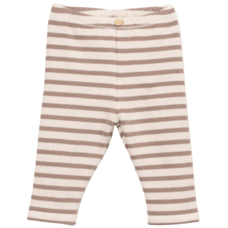Play Up Legging Gestreept Beige Bruin met horizontale strepen, elastische taille en klein knoopdetail.