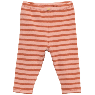 Play Up Legging Gestreept Roze met elastische taille, houten knoopdetail en horizontale strepen.