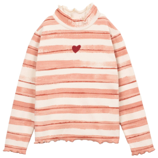 Play Up Longsleeve Gestreept Roze Creme Hartje met roze strepen, col en donkerroze hartje op de borst.