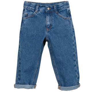 Play Up Spijkerbroek Denim Blauw voor jongens met voorzakken, knoopsluiting en omgeslagen broekspijpen.