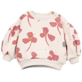 Play Up Sweater Bloemenprint Creme Roze Baby met roze bloemenprint, schouderknoopjes en geribde boorden.