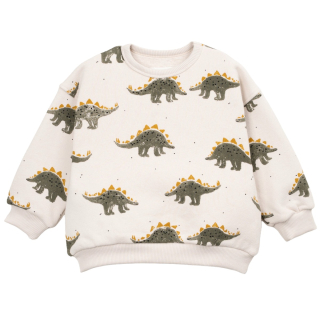 Play Up Sweater Dino Creme voor jongens met groene dinosaurussen, ronde hals en lange mouwen.