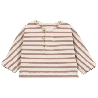 Play Up Sweater Gestreept Beige Bruin Baby met beige ondergrond en horizontale bruine strepen.