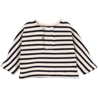 Play Up Sweater Gestreept Creme Zwart Baby met horizontale zwarte strepen op creme ondergrond.