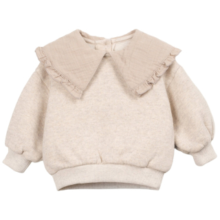Play Up Sweater Met Kraag Creme met grote kraag, ruchesrand, ballonmouwen en geribde boorden.