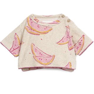 Play Up T-shirt Beige/Roze/Geel Meloen Badstof Baby