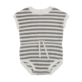 Quincy Mae Romper Grijs/Creme Strepenprint