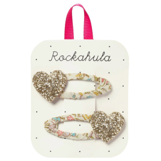 Rockahula haarclip creme/goud hartjes glitter 2 stuks Petal Glitter Heart Clips meisjes haaraccessoire