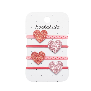 Rockahula Haarelastiekjes Rood/Roze Hartjes Glitter 4 Stuks