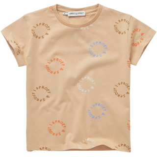 Sproet & Sprout T-shirt bruin met all-over Sproet & Sprout print in blauw, oranje en wit