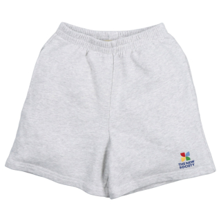 The New Society korte broek lichtgrijs melange met elastische tailleband en kleurrijk logo op de pijp – comfortabele sweatshort van zachte stof.