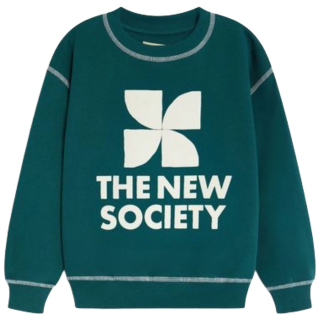 The New Society sweater tns logo dark sea groen flock logo voorzijde