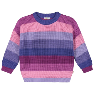 Yuki Gebreide Trui Sweet Gallery met brede strepen in roze, paars en blauw.