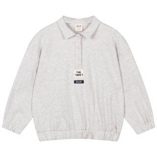 Alix Mini Polo Sweater The Label Grijs met polokraag, knopen en The Label- en ALIX-details