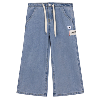 Alix Mini kids woven wide leg flowy denim pants light blue denim Pudilo