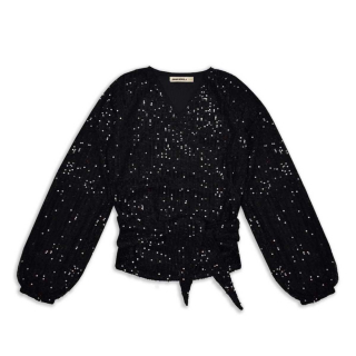 Ammehoela Overslag longsleeve Zwart Glitter Pailletten