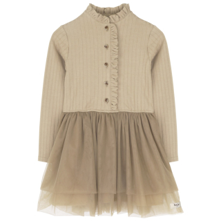 Baje Studio jurk beige ruffle hals detail
