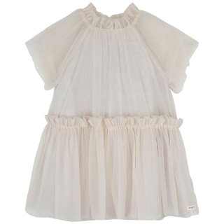 Baje Studio jurk beige ruffle tule melle beige meisjesjurk met romantische tule, ruffles en zwierig effect.