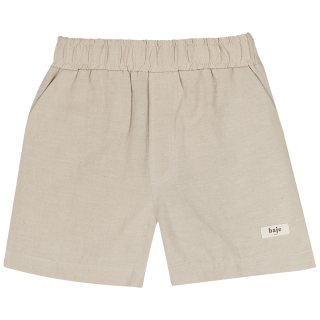 Baje Studio korte broek beige manuel beige jongensshort in linnen-katoenmix met elastische tailleband.