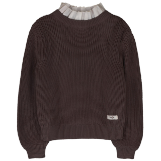 Baje Studio sweater Mai brown choco ruffle kraag