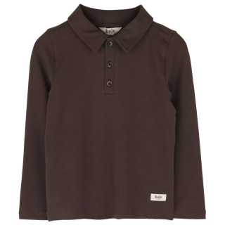 Baje Studio Nikolai longsleeve polo brown choco hals detail