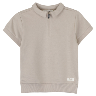 Baje Studio t-shirt bruin kraag en rits teba taupe cafe jongens polo met rits