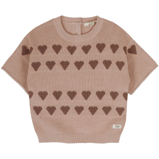 Baje Studio t-shirt roze/bruin hartjes paraiso peach almond gebreid meisjes shirt met hartjesprint.