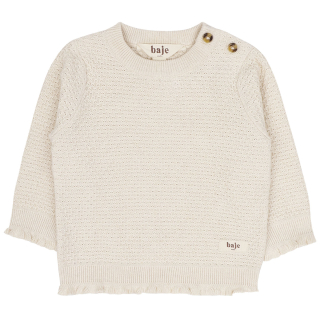 Baje Studio trui creme gebreid pointelle ruffle Lexy off white productfoto vooraanzicht