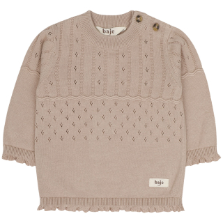 Baje Studio trui roze gebreid pointelle ruffle Larrau rose cafe productfoto vooraanzicht