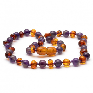 Barnsteen ketting cognac / paars