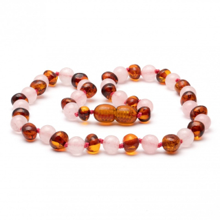Barnsteen ketting cognac / roze