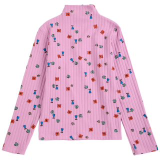 Bobo Choses Longsleeve Met Col Blossom Roze met bloemenprint, ribstructuur en hoge col