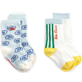 Bobo Choses Sok 2-Pack Blauw/Creme Hond En Strepen
