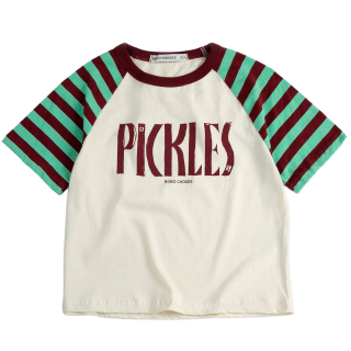 Bobo Choses T-shirt creme/bruin Pickles met strepen