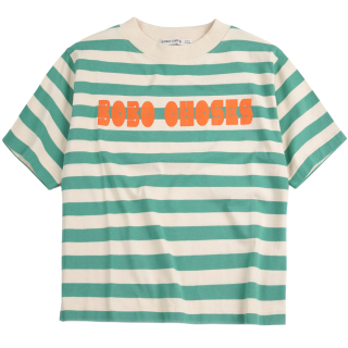 Bobo Choses T-shirt creme/groen strepenprint