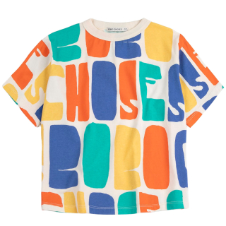 Bobo Choses T-shirt creme met gekleurde letterprint