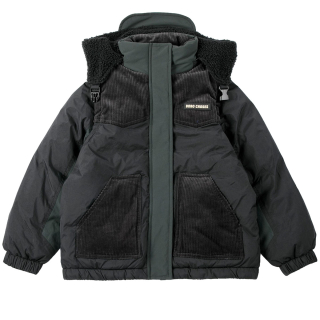 Bobo Choses Padded Anorak winterjas Midnight Blue zwart met corduroy zakken en afneembare capuchon

