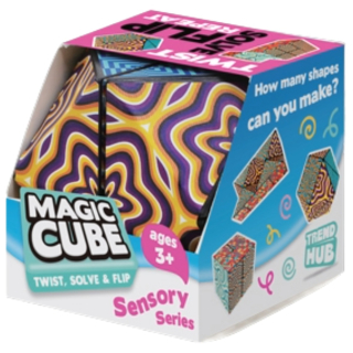 Brainstorm Sensory Magic Cube Vouwkubus in Psychedelische Golven uitvoering met paars-gele retro patronen van Trend Hub