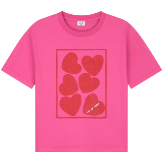 Call Me Frankie T-shirt roze met hartjesprint