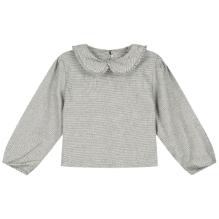 Charlie Petite Nila Blouse Pied de Poule voor meisjes, voorkant van de blouse met elegante ronde kraag en klassieke Pied de Poule print.