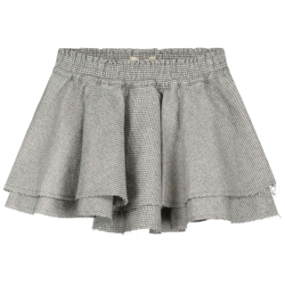 Charlie Petite Sadie Skirt Pied de Poule meisjesrok met speelse stroken, gefotografeerd aan de voorkant.