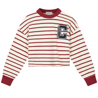 Charlie Petite Sweater Creme/Rood Strepen Cropped Lux voorkant van de meisjes sweater
