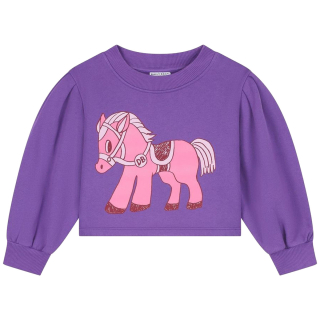 Daily Brat Cropped Sweater Sally Paard paars met grote roze paardenprint
