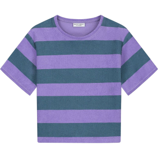 Daily Brat T-shirt groen/paars strepen badstof