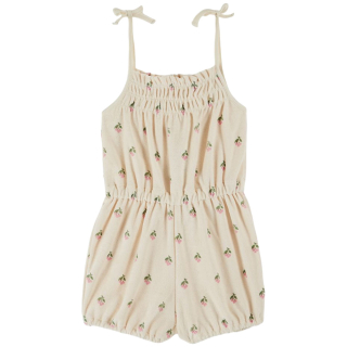 Emile et Ida jumpsuit creme met kersenprint badstof