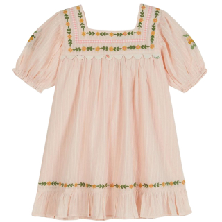 emile et ida roze jurk met bloemenborduursels meisjes