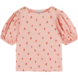 emile et ida t shirt roze aardbeienprint meisjes vooraanzicht