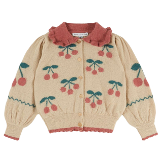 Emile et Ida Vest Cherry Intarsia Cerises Beige Roze
