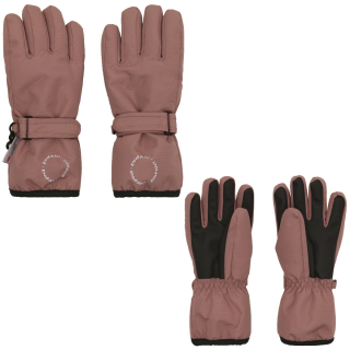 En Fant Gloves Burlwood Roze model 240485 in kleur 4330 Burlwood, overzicht met buitenzijde en gripzijde van beide winterhandschoenen.